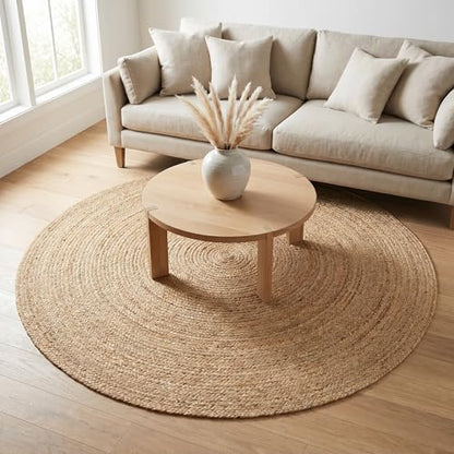 THE BEER VALLEY Jute Braided Area Rug 6 Feet Round - Natural - color: Natural, size: 6' (Round)