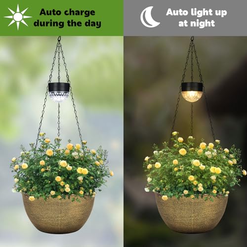 BAYN 2 Packs Solar Hanging Basket Planters for Plants Outdoor - color: Copper