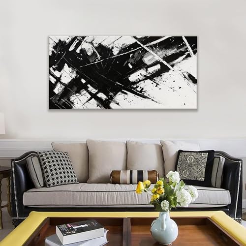 Abstract Wall Art For Living Room Black And White Wall Art 24 × 48 Inch - color: black, size: 48"L x 24"W