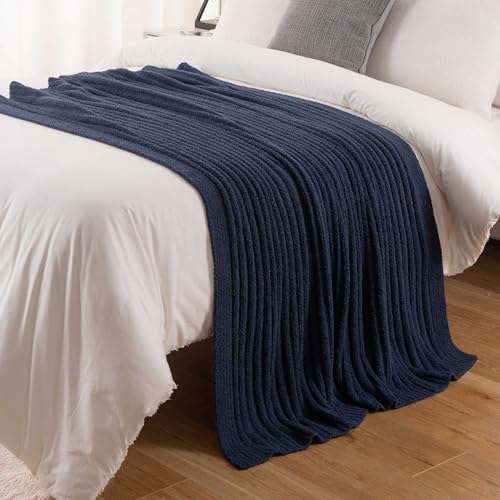 Battilo Navy Blue Throw Blanket for Couch, Navy Chenille Blanket, 50"x60" - color: Navy, size: 50"x60"