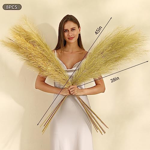 Wertuirk Gold Pampas Grass Decor - 45-Inch Set of 8 Faux Tall Pampas Grass - color: Gold