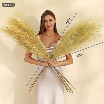 Wertuirk Gold Pampas Grass Decor - 45-Inch Set of 8 Faux Tall Pampas Grass - color: Gold