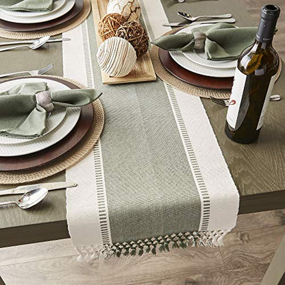 DII Dobby Stripe Table Runner, 13x108 Artichoke & Cream Background - color: Artichoke Green, size: 13x108"