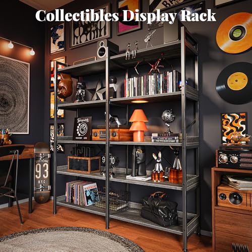Huuger 5 Tier Bookshelf with 10 Open Shelves and Raised Baffle, Grey - color: Grey, size: 5 Tier