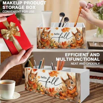 Hello Fall Squirrel Pen Pencil Holder Organizer for Desk - color: Fall squirrel