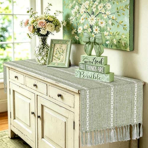 Sage Green Table Runner 15 x 72 Inches, Cotton Linen Coffee Table Cover - color: Sage Green, size: 72 inch