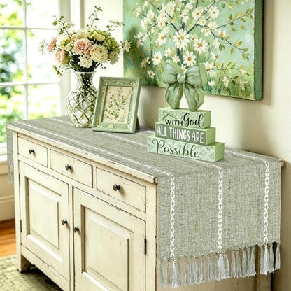 Sage Green Table Runner 15 x 72 Inches, Cotton Linen Coffee Table Cover - color: Sage Green, size: 72 inch