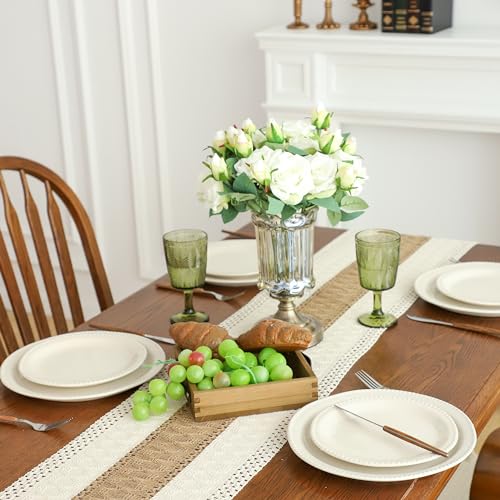 Simple&Opulence Boho Macrame Table Runner - 12 x 60 Inch, Splicing Burlap Farmhouse Cotton Table Runner with Fringed Edges for Bohemian Rustic Wedding, Bridal Shower, Dinner （White & Brown） - size: 12"x60", style: Brown