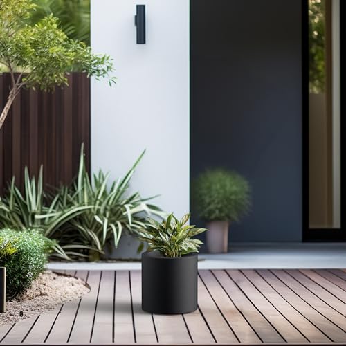 Kante Small Round Cylinder Black Concrete Planter 9.8" Tall, Outdoor - color: Burnished Black, size: 9.8" Dia