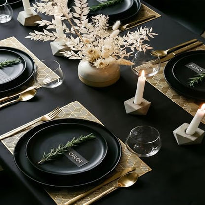 Quantum Love Geometric Gold PVC Placemats Set of 6 Heat Resistant Non-Slip Washable Dinning Kitchen Table Mats, Wipeable Square Cube Place Mats for Party Events Restaurant Wedding Home - color: Gold Cube