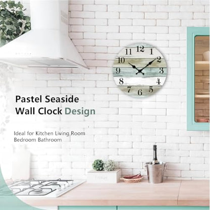 10 Inch Beach Wall Clock, Silent Non-Ticking Battery Operated - color: Blue, size: 10 Inch