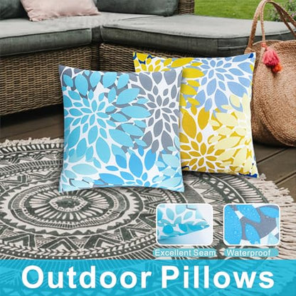 JMGBird Outdoor Throw Pillows Waterproof Outdoor Pillows for Couch - color: Light Blue With White