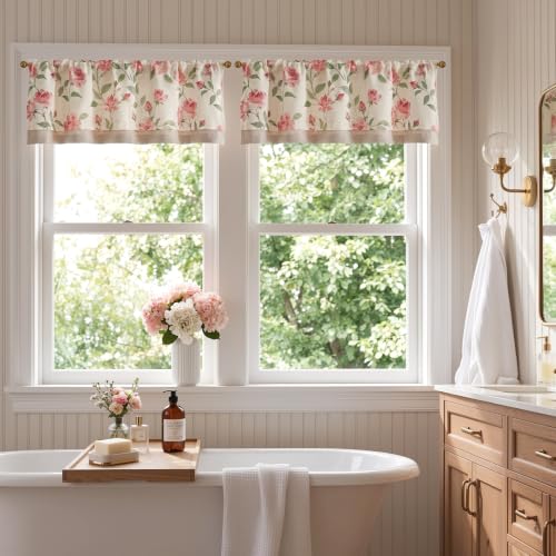 jinchan Blushfield Floral Linen Double Layer Cafe Curtains 16 Inch 1 Panel - color: Pink, size: 50"W x 16"L (Pack of 1)