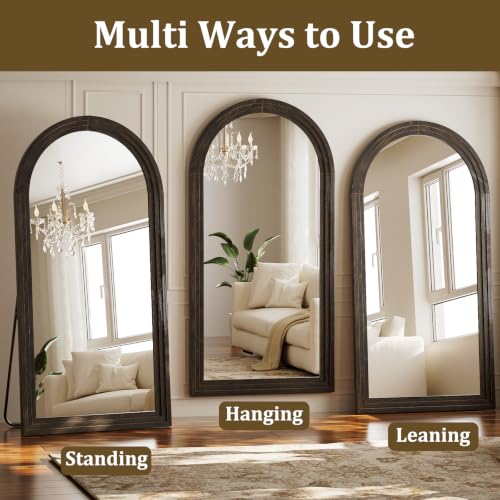 81"x41" Arched Full Length Mirror with Solid Wood Frame, Brown - color: Dark Brown, size: 81"L x 41"W
