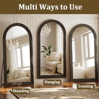 81"x41" Arched Full Length Mirror with Solid Wood Frame, Brown - color: Dark Brown, size: 81"L x 41"W
