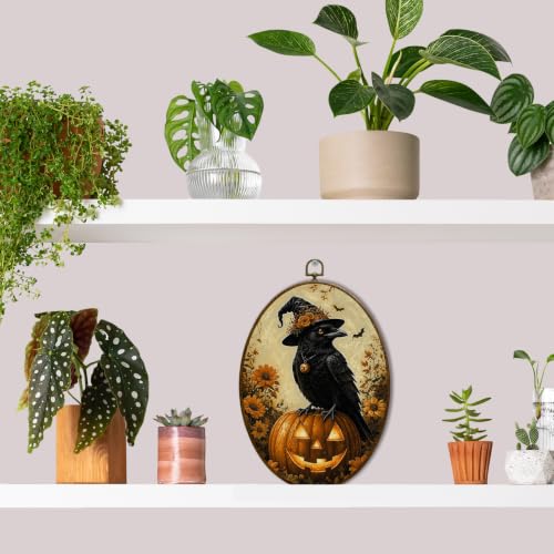 JQF Halloween Black Raven Halloween Oval Wall Decor Framed 444XW-YGH-fall - color: fall cow-2