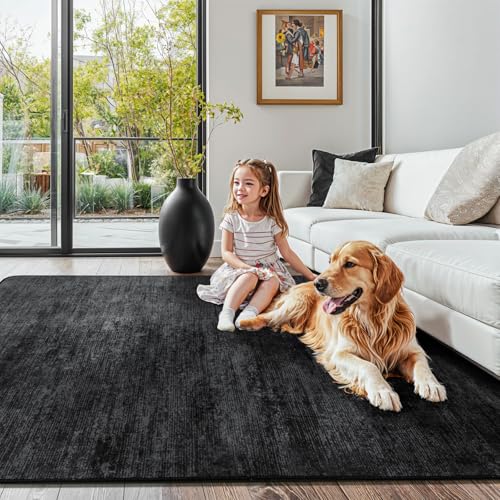 4x6 Washable Area Rug, Black Solid Area Rugs for Living Room & Bedroom - color: Black, size: 4' x 6' (Rectangular)