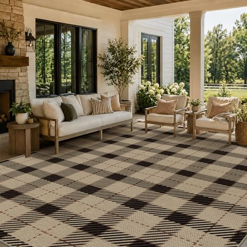 JTJ Easy Jute 8x10 Outdoor Rug, Washable Plaid Area Rug - color: Beige Plaid, size: 8' x 10' (Rectangular)