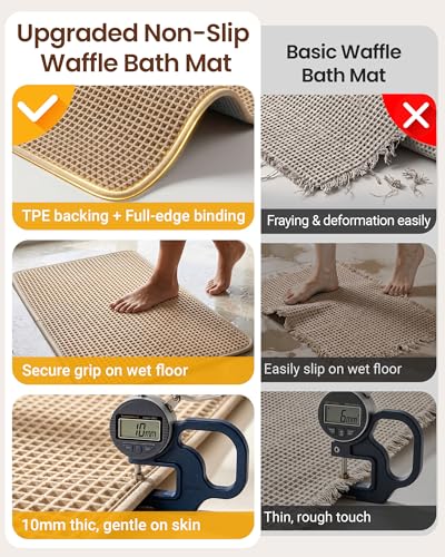 Upgraded Non Slip Waffle Bath Mat, Super Absorbent Bathroom Rug, 20x30 inch - color: Brown