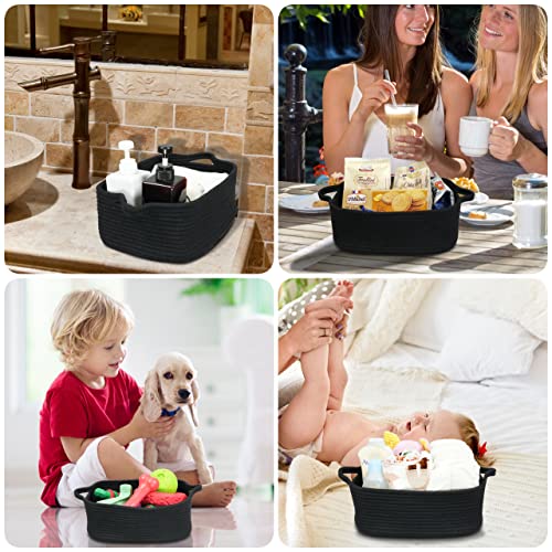 XUANGUO Medium Woven Cotton Rope Storage Basket with Handles, Black - color: black