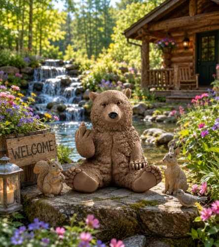 JFSM INC. 12" Hilarious Papa Bear Middle Finger Statue – Outdoor Decor - color: Brown, size: 12 Inch