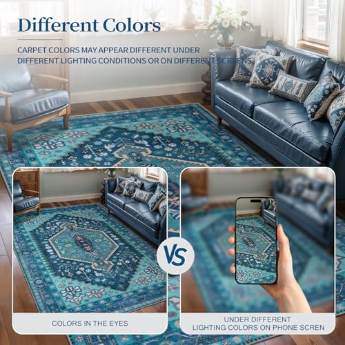 Ciicool 2x3ft Small Area Rug,Washable Boho Thin Mat for Entryway Kitchen - color: Teal, size: 2' X 3' (Rectangular)