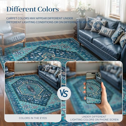 Ciicool 2x3ft Small Area Rug,Washable Boho Thin Mat for Entryway Kitchen - color: Teal, size: 2' X 3' (Rectangular)