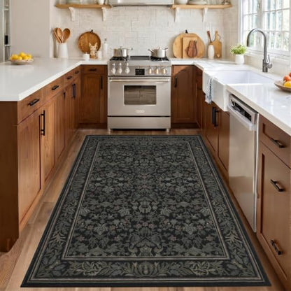 GarveeHome Washable 4x6 Entryway Rugs Non Slip Kitchen Area Rug, Black - color: Black, size: 4' x 6' (Rectangular)
