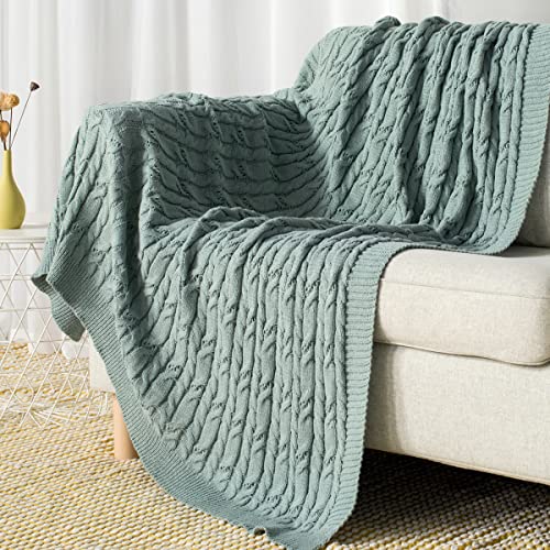 Carriediosa Cable Knit Woven Chenille Throw Blanket 50" x 60" Sage Green - color: Sage Green, size: 50" X 60"