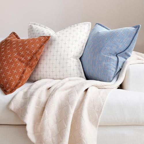 ZWJD 12x20 Pillow Covers Set of 2 Soft Polyester Textured Pillow Covers with Stylish Flange Edge Cozy Farmhouse Throw Pillows for Couch Bed Sofa Living Room - color: Blue, size: 20" x 12" (Pack of 2)