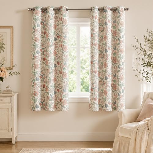 jinchan Pink Blackout Curtains Floral Drapes Farmhouse W38×L63 2 Panels - color: Floral Pink on Cream, size: 38"W x 63"L (Pack of 2)
