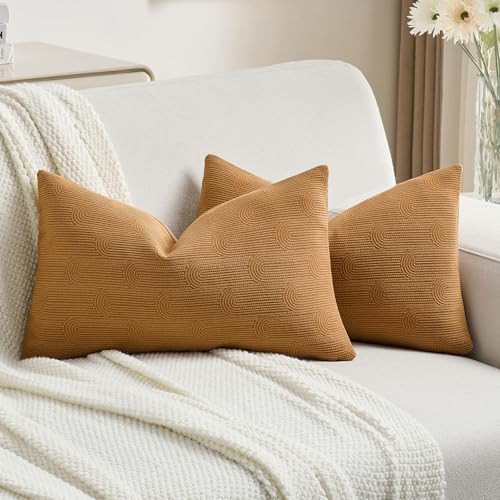 FUTEI Pack of 2 Chenille Throw Pillow Covers 12x20 Inch,Bronze - color: Bronze, size: 20" x 12" (Pack of 2)