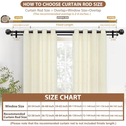 KAMANINA 1 Inch Double Curtain Rods for Windows 36 to 72 Inches (3-6 Feet), Black Heavy Duty Double Curtain Rod, Telescoping Drapery Rod with Netted Texture Finials (Pack of 2) - color: Black, size: 36-72" (Pack of 2)