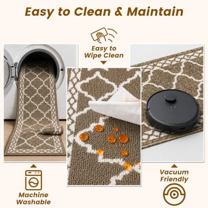 3 Piece Kitchen Rugs, Non Slip Waterproof Mats for Home(Brown) - color: Brown, size: 3-SET