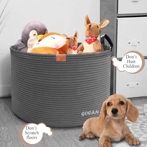 Cotton Rope Woven Laundry Basket 22"X 22"X 14" with handles(Dull grey) XXXL - color: Dkgrey