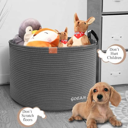 Cotton Rope Woven Laundry Basket 22"X 22"X 14" with handles(Dull grey) XXXL - color: Dkgrey