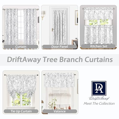 DriftAway Tree Branch Lined Valance Double Layer Blackout Thermal Insulated Abstract Ink Printing Window Curtain Valance Rod Pocket 52 Inch by 14 Inch Plus 2 Inch Header Silver Gray 1 Pack - color: Silver Gray, size: 52"W x 14"L (Pack of 1)