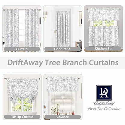DriftAway Tree Branch Lined Valance Double Layer Blackout Thermal Insulated Abstract Ink Printing Window Curtain Valance Rod Pocket 52 Inch by 14 Inch Plus 2 Inch Header Silver Gray 1 Pack - color: Silver Gray, size: 52"W x 14"L (Pack of 1)