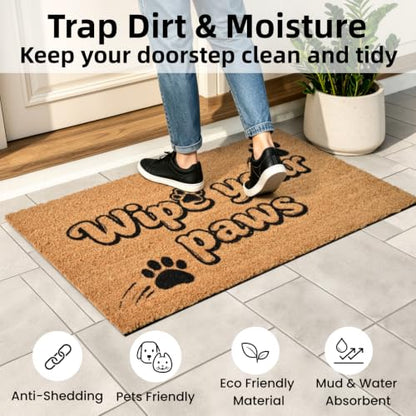 Natural Coco Coir Welcome Doormat 17x30 Wipe Your Paws Dog Door Mat - color: Wipe Your Paws