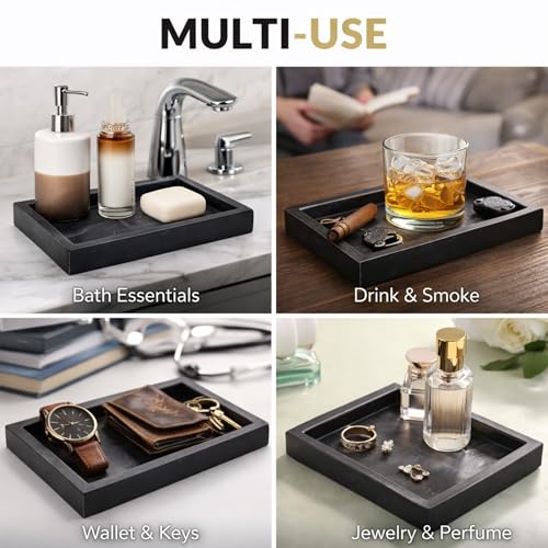 Natural Marble Tray, Black, 10" x 6", Rectangular - color: Black, size: 6" x 10" x 1.5"