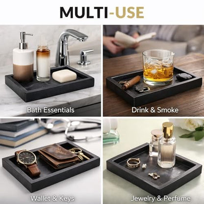 Natural Marble Tray, Black, 10" x 6", Rectangular - color: Black, size: 6" x 10" x 1.5"