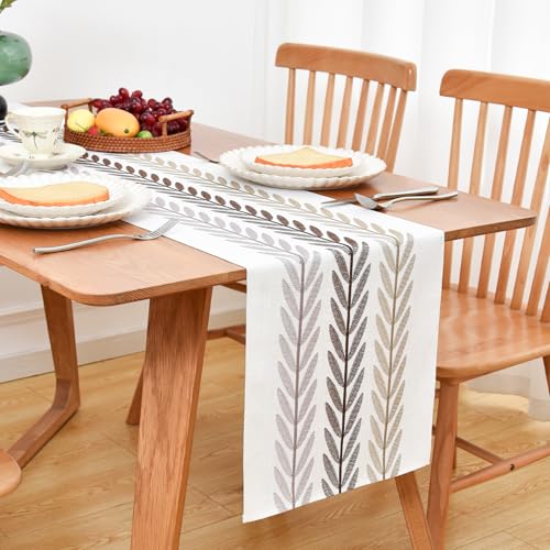 NEWISHER Rustic Farmhouse Embroidered Fall Table Runner 13x72 inch - color: Coffee Leaf, size: 13x72 Inch