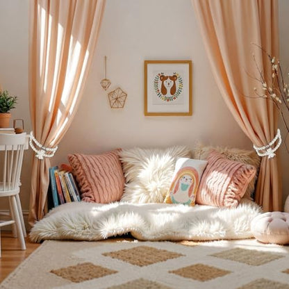 Lewtemi 4 Pcs Magnetic Curtain Tiebacks Decorative, Pearl Strand Bow - style: Pearl Strand Bow