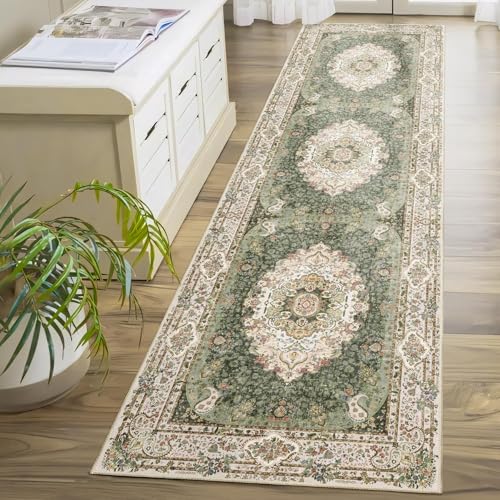 Washable Runner Rug 2'x8',Long Boho Green Rug Runners Non Slip - color: New Green, size: 2'x8'