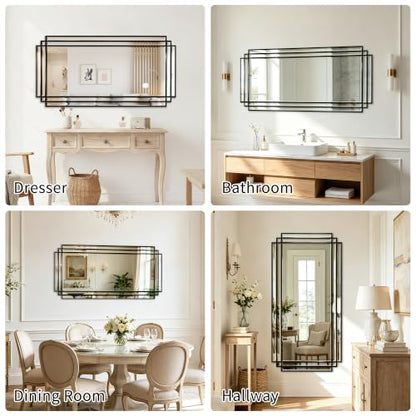47"x24" Large Rectangle Beveled Mirror with Black Geometric Frame - color: Black, size: 47"L x 24"W