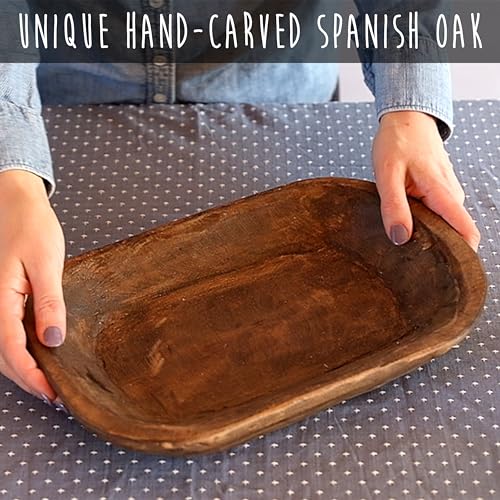 Decorative Wooden Dough Bowl Approx 10x14 Inch, Hand Carved Spanish Oak - size: 10x14 inch long