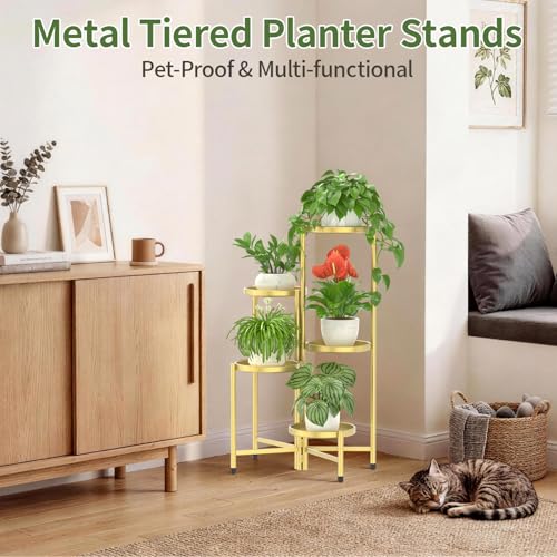 LASZOLA Plant Stand Indoor with 10 Inch Large Metal Tray, 5 Tier Gold - color: Standard Gold, size: 5 Tier