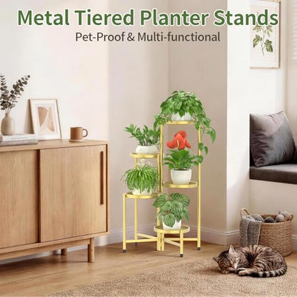 LASZOLA Plant Stand Indoor with 10 Inch Large Metal Tray, 5 Tier Gold - color: Standard Gold, size: 5 Tier