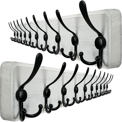 WEBI Coat Rack Wall Mounted,38 9/16" Long,10 Hooks,Wood Coat Hooks Wall Mounted Coat Hanger,Hook Rack Rail,Triple Hooks for Hanging Coats,Clothes,Jacket,Farmhouse,Black/White,2 Packs - color: White, size: 10 Hooks(2 Packs)