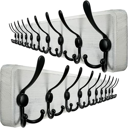 WEBI Coat Rack Wall Mounted,38 9/16" Long,10 Hooks,Wood Coat Hooks Wall Mounted Coat Hanger,Hook Rack Rail,Triple Hooks for Hanging Coats,Clothes,Jacket,Farmhouse,Black/White,2 Packs - color: White, size: 10 Hooks(2 Packs)